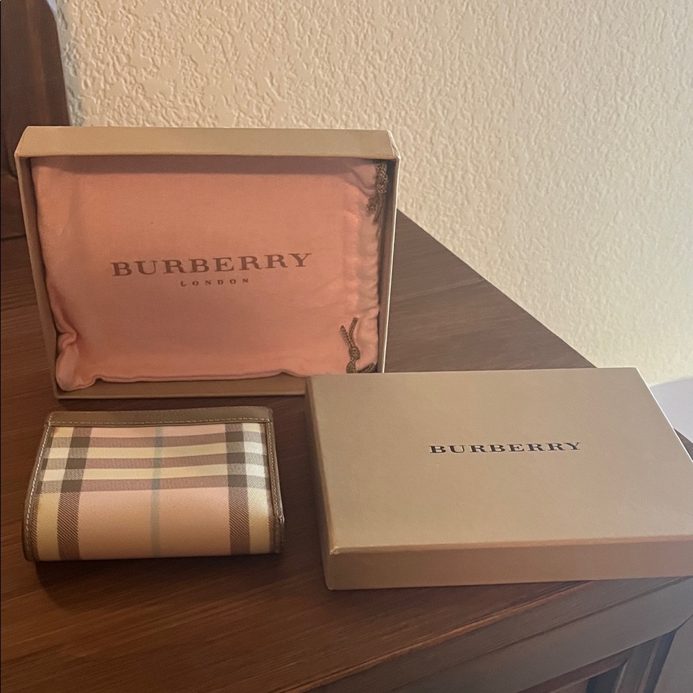 Burberry Beige and Brown Check Wallet with Box